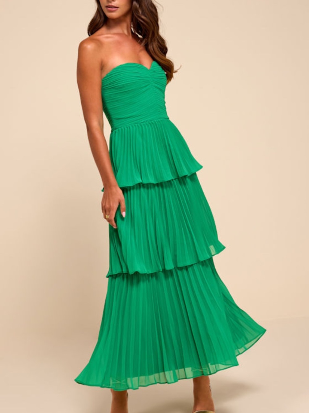 Lulus Seriously Sensational Green Strapless Tiered Midi Dress - Size S